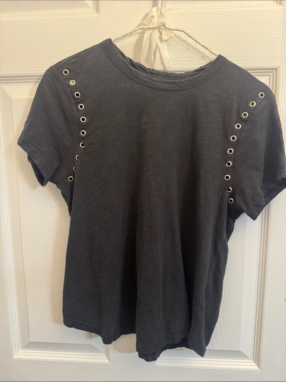 Pilcro Black Short Sleeve Tee with Eyelet Trim